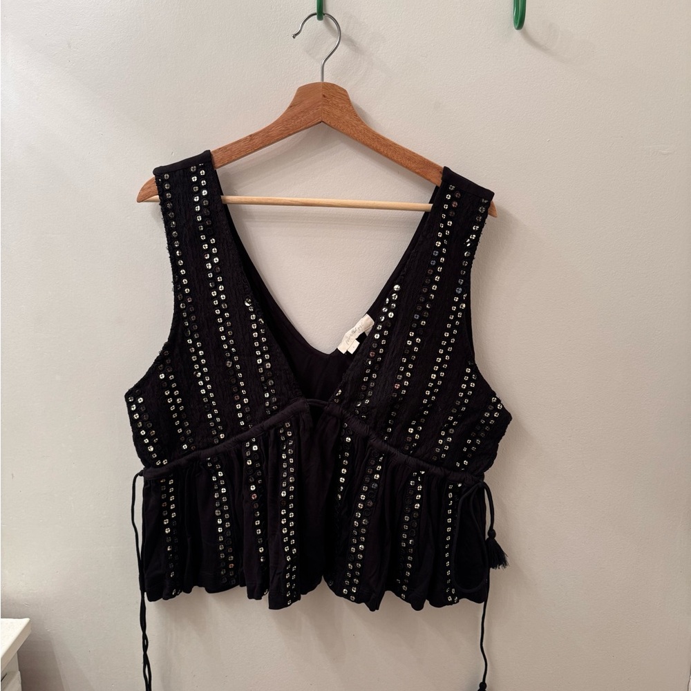 Black Sleeveless Top with Sequin Accents